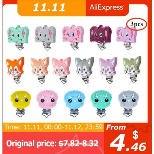 TYRY.HU 3Pc Cartoon Dinosaur Pacifier Dummy Teether Chain Holder Clips DIY Baby Pacifier Chain Accessories Toothing Clip