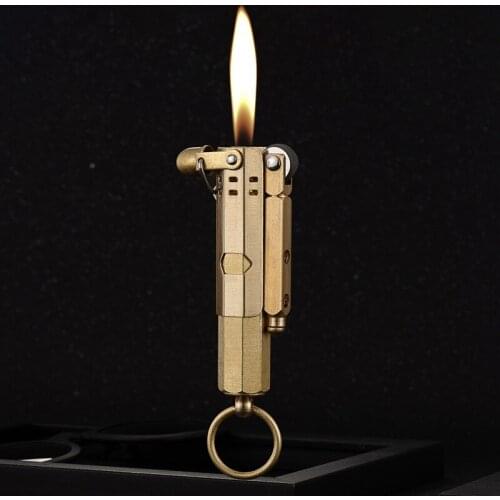Vintage Antique Pure Copper Creative Grinding Wheel Kerosene Lighter Smoking Accessories Gadgets for Men Rolling Tray Gifts