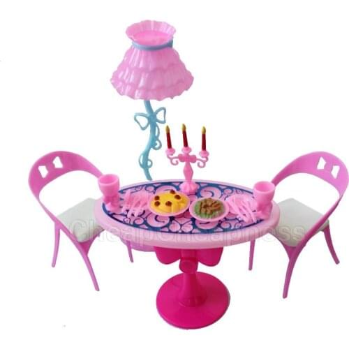 1 set Vintage Table Chairs For Dolls Furniture Dining Sets Toys For Girl Kid For Pink For Wholesale