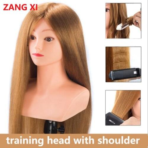 High Grade Golden 80% Human Hair Training Head For Curl Iron Straighten Practice Female Hairdresser Mannequin Head With Shoulder