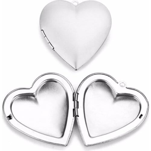 LOULEUR Glossy Stainless Steel Heart Shaped Photo Frame Locket Pendant Silver Color Romantic Love For Women Jewelry Making Gift