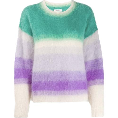 Womens sweater color striped sweater 2020 fall rainbow gradient sweater green top
