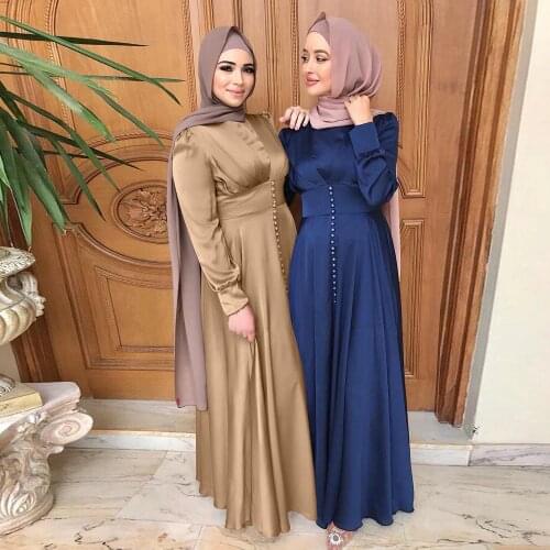 Dubai Turkey Abaya Silky Satin Muslim Dress Islam Dress Abayas Women Vestidos Robe Longue Vetement Femme Musulman De Mode F2639