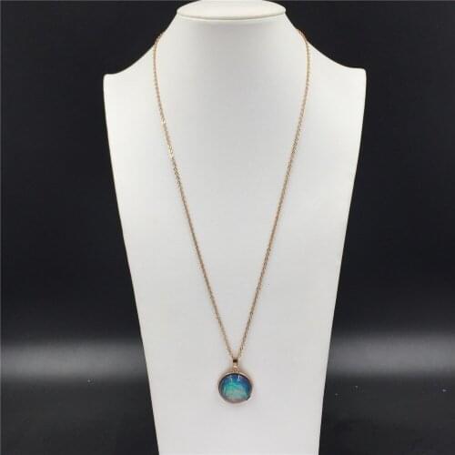 Bohemia Gold Color Plating Blue Stone Pendant Long Necklace For Women Office Dinner Party Casual Jewelry Accessory