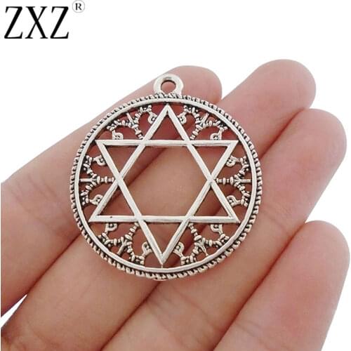 ZXZ 10pcs Tibetan Silver Star of David Round Circle Charms Pendants for Necklace Bracelet Jewelry Making 35x35mm