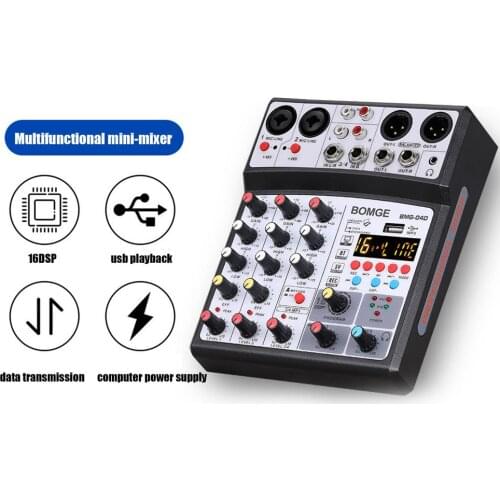 BMG-04D 4/6 Channel Audio Mixer Portable Sound Mixing Console USB 16dsp Effect Interface Sound Card DJ Device 48V Input