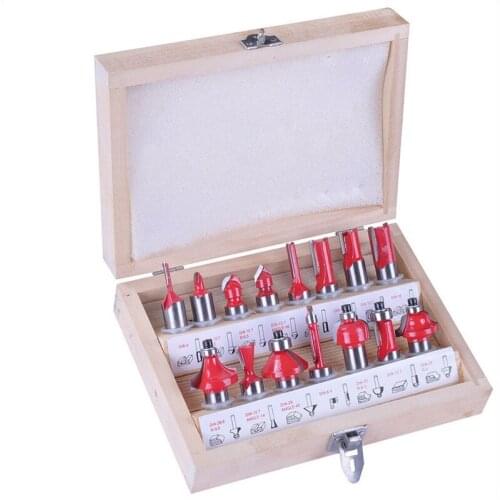 1/2(12.7mm) 15pcs Carbide Shank Wood Router Set Woodworking Cutter Trimming Knife Forming Milling Cutter Pack In Wood CaseTP-039