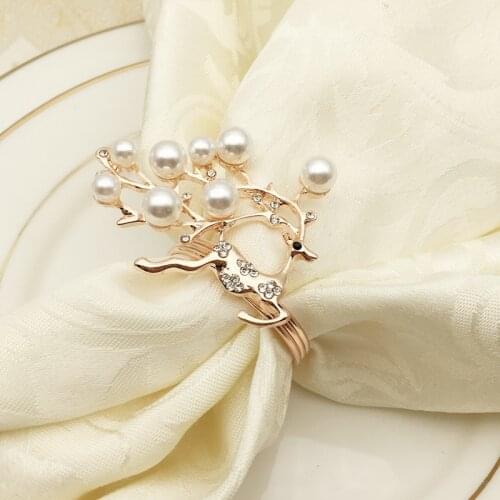 10pcs/lot Rose Gold Pearl Christmas Deer Napkin Ring Metal Napkin Buckle Cloth Napkin Ring Napkin Ring