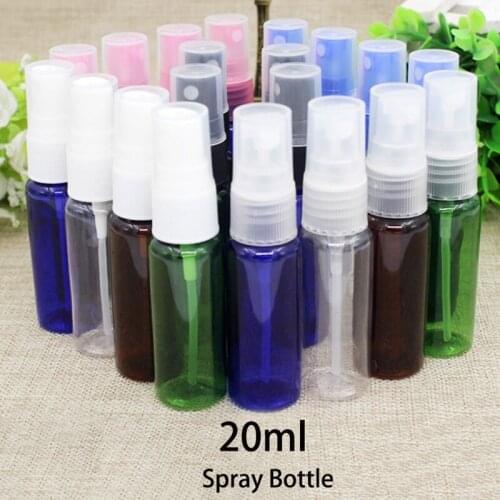 20pcs 20ml Refillable Plastic Spray Water Bottle Empty Cosmetic Perfume Toners Travel Packaging Containers Blue Brown Atomizer