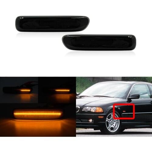 2x Dynamic Amber Smoked Led Fender Side Marker Lights For BMW E46 3-Series Pre-LCI 316i 318i 320i 323i 328i 318d 320d 318ci