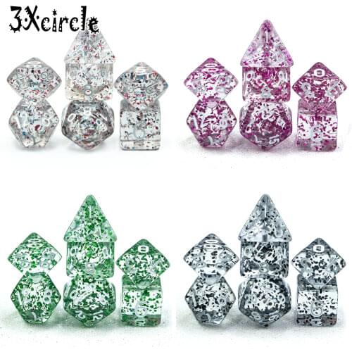 7pc/lot Dnd Rpg TRPG Glitter Effect Digital Dice Set D4,6,8,10,10%,12,20 for Boardgame,educational Game Pieces Decor