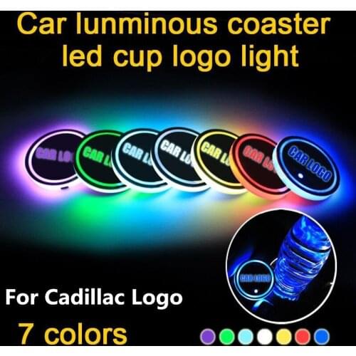 2Pcs For Cadillac ATS CT4 CT5 CT6 Escalde XT4 XT5 XT6 XTS CTS SRX Car Cup Holder Luminous Coasters Mats Badge Led Decoration RGB