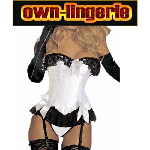 Free shipping White Corset Sexy Waist Corsets Bow Top Overbust Corselet Bustiers w3183