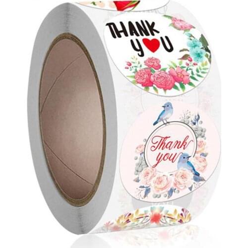 Floral Thank You Stickers Round Paper Handmade Seal Sticker for Wedding Favors, Shower, Envelopes, Small Business 1'' 500 Lables