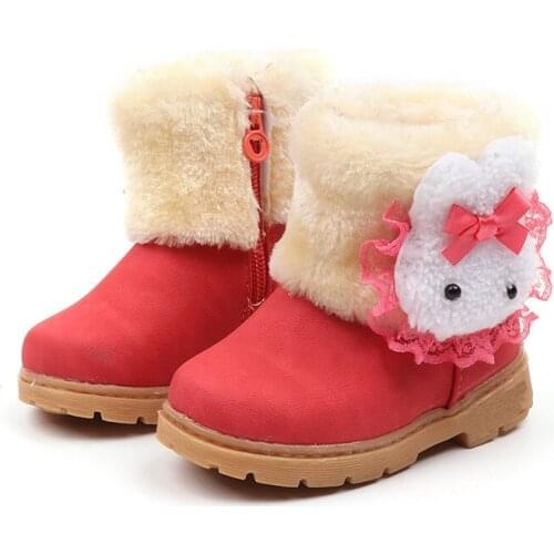 Children Winter Boots for Girls Toddlers Little Kids Rubber Boots Cute Rabbit Cartoon Warm Cotton Thick Plush 21-30 Classic Soft