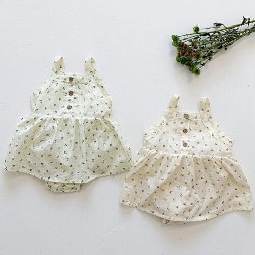 Infant Baby Girls Jumpsuit Cotton Sleeveless Floral Printing Summer Baby Girl Dress Bodysuits Toddler Baby Girl Clothes