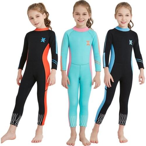 Fanceey 2.5mm full body neoprene swimsuit girls neoprene wetsuit kids one piece swimwear children diving suit Back Zip wet suit