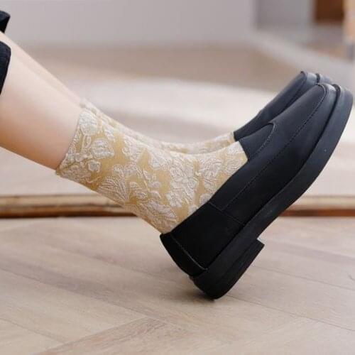 Cotton Knitting Socks Women Japanese Korean Style Harajuku Retro Crew Socks Floral Print Soft Breathable Kawaii Cute Long Socks