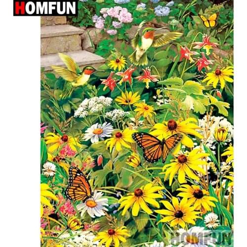 HOMFUN Full Square/Round Drill 5D DIY Diamond Painting "Flower butterfly" 3D Diamond Embroidery Cross Stitch Home Decor A21351