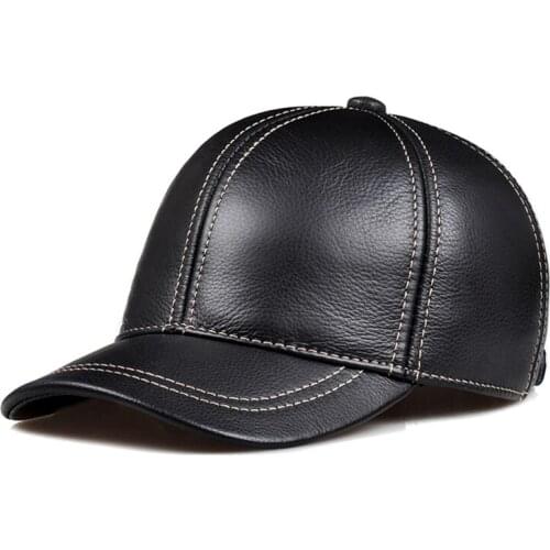 Fashion 2021 High Quality Genuine Leather Baseball Cap Men Women Black Patchwork Male Female Winter Dad Cowhide Cap Adjustable