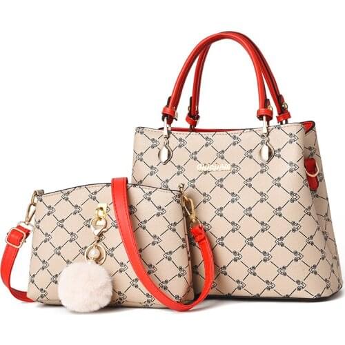 2-piece set women beading pendant handbag ladies embossed shoulder bag ladies Messenger bag hairball bags high quality bag