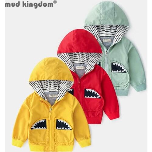 Mudkingdom Boys Hooded Jacket Solid Cartoon Long Sleeve Drop Shoulder Zipper Outerwear for Toddler Casual Spring Autumn Tops