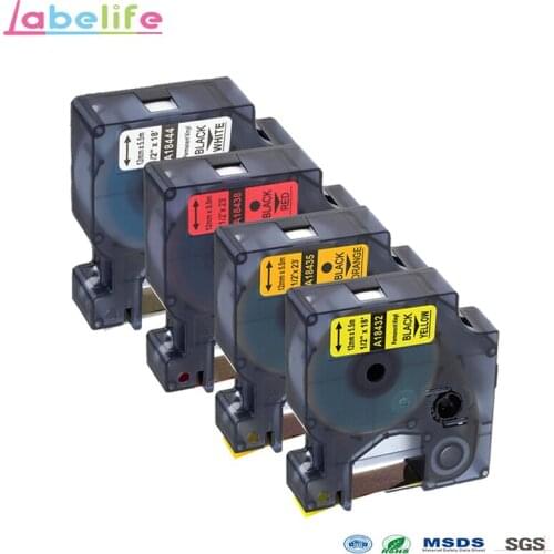 Labelife 4pcs 12mm 18432 18435 18438 18444 Industrial DYMO Rhino Coloured Vinyl Labels Tape for DYMO Rhino 5000 Label Printer