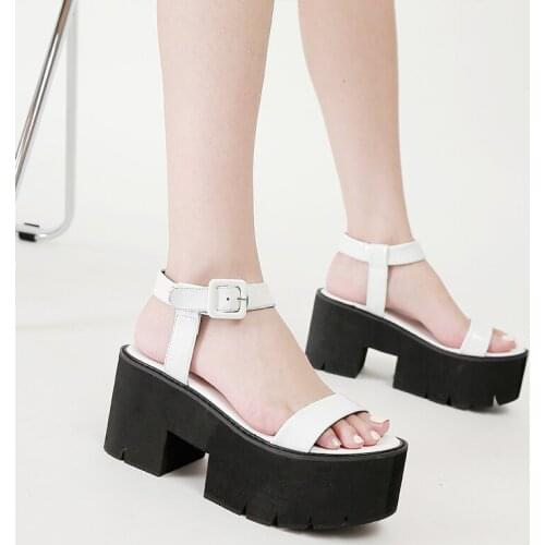 Summer shoes dress Sandals Vintage Buckle Punk Gothic Shoes Platform Chunky Heels peep Toe Gladiator Shoes Women Creepers shoes