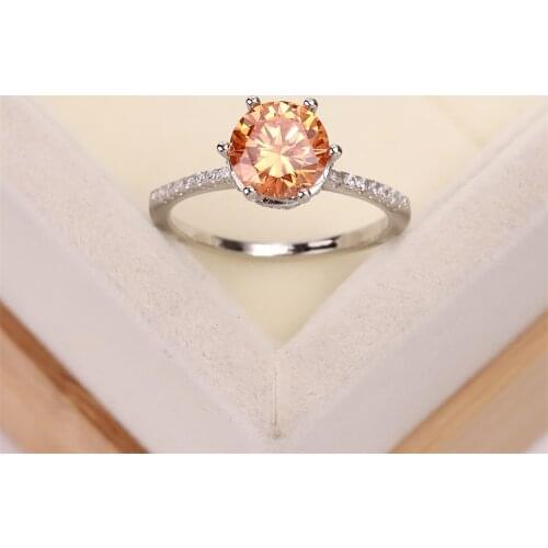 Best-selling Europe and the United States S925 silver wedding ring six claw circle zircon ms ms champagne crystal jewelry gifts