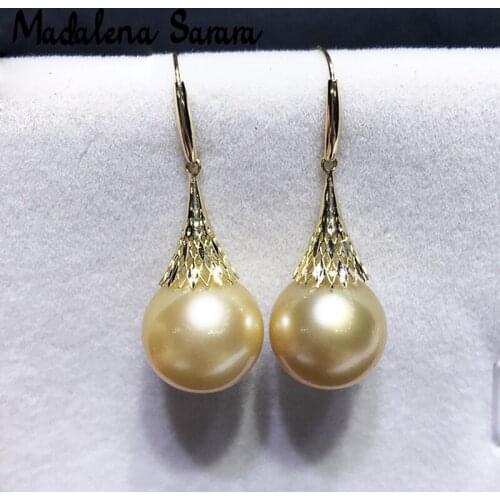 MADALENA SARARA 10-11mm Southsea Pearl Earrings 18K Gold Long Earrings Perfectly Round
