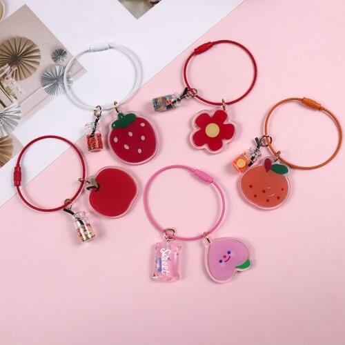 Fashion Sweet Candy Acrylic DIY Keychain Jewelry Accessories Women Girl Flower Peach Orange Paint Wire Ring Key Fob Bag Pendant