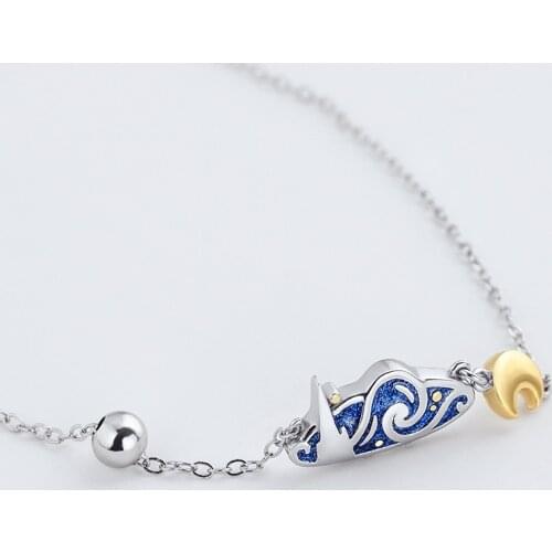 LKO New Arrive Van Goghs Starry sky Jewellery set Women Necklace Bracelet as One Set Silver Color