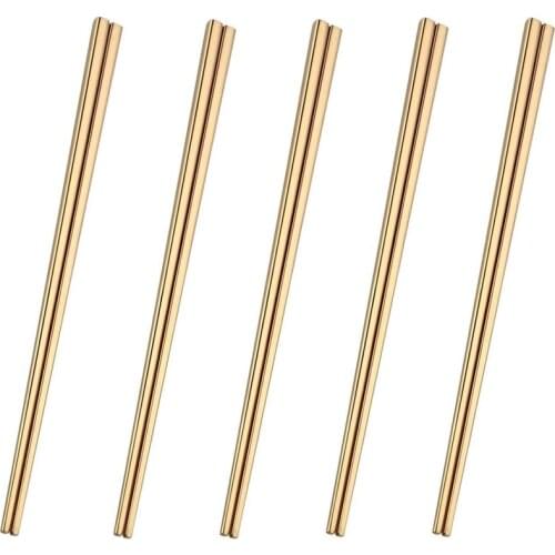 Learning Chopsticks Reusable Dishwasher Safe Metal Chopsticks, Square Lightweight Chop Sticks 5 Pairs