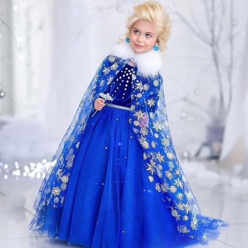 Elsa Girls Princess Dress Frozen Elsa 2 Christmas Halloween Party Costumes Birthday Elza Vestidos Robe Kids Snowflake Cape