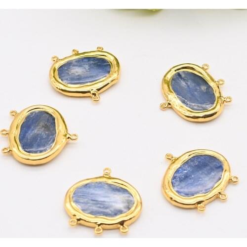 5pcs/lot 20x25mm High Quality Natural Blue kyanite Connector Beads Metal Bezel Connector Jewelry Making DIY