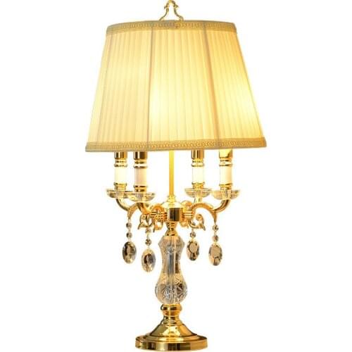 Modern Clear Crystal Table Lamp Bedroom Bedside Desk Lamp Fabric Shade Deco D40cm H70cm Classic Modern Decoration LED Table Lamp