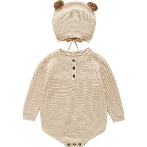 0-3Y Baby Girl Knitted Bodysuit for Newborns Cute Solid Long Sleeve Rompers Playsuits 2021 Autumn New Cotton Kids Boys Clothes