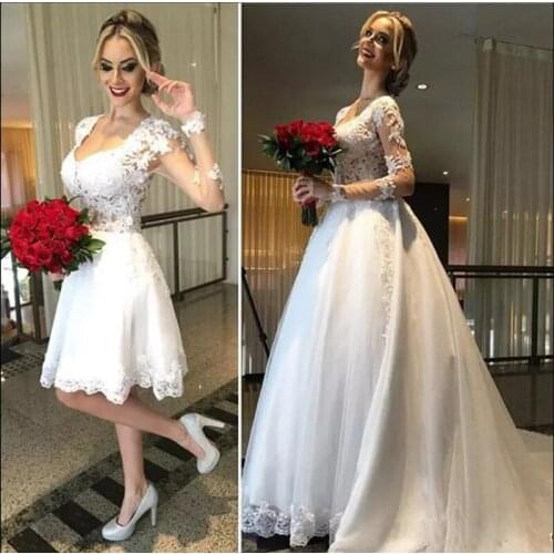 Vinca sunny Wedding Dress 2 in 1 See Through Back bridal Dress 2020 Stylish Long Sleeves Lace Applique vestido de noiva