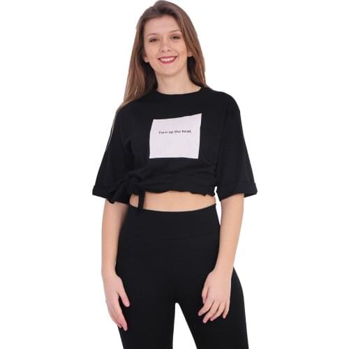 Yaz moda gömlek turn yazılı T Shirt kadın üstleri taban o-ring neckBlack Tees