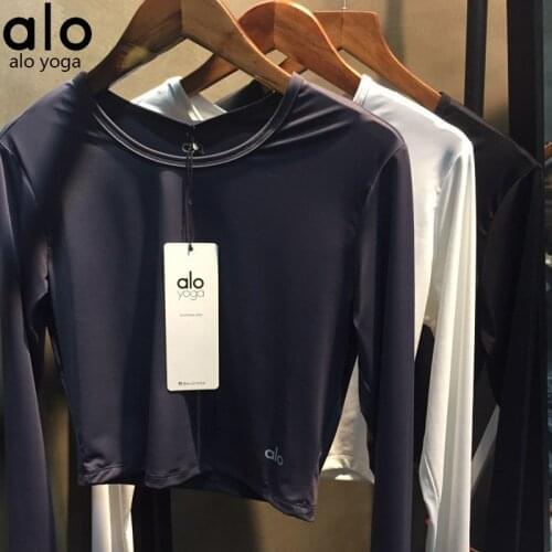 Women Long Sleeve Running Shirts Sexy Exposed Navel Yoga T-shirts Solid Sports Shirts Fitness Gym Crop Tops Sport Wear -40