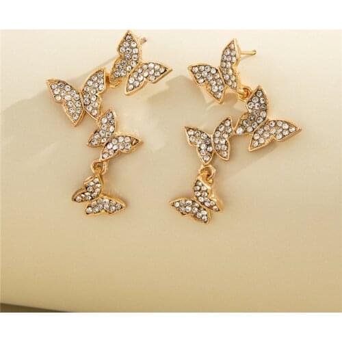 HI MAN Korean Classic Pavé Crystal Butterfly Stud Earrings Women Simple Personality Wedding Banquet Gift Jewelry