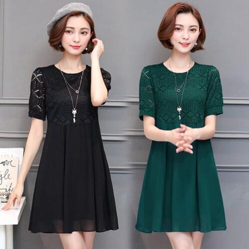 L-5XL Office Lady Party New Slim V-Neck Short Sleeve Plus Size Summer Green Wine Red Black Elegant Women Lace Cocktail Dresses