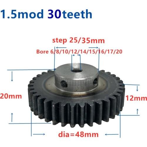 Quench Spur Gear pinion 1.5M 30T 30Teeth Mod 1.5 Width 12mm Bore 8mm Right Teeth major gear cnc gear rack transmission RC