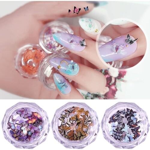 1 Box Colorful 3D Butterfly Nail Sequins Nail Art Flakes Slices DIY Charm Manicure Decorations Nail Art Flakes Butterfly