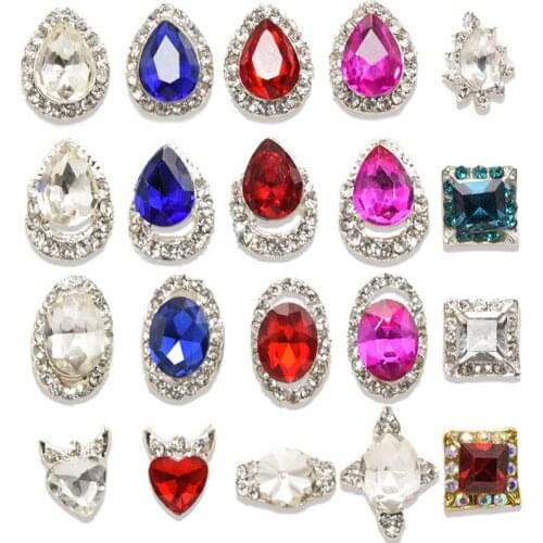 100PCs Red Blue Clear Rhinestone Charms 3D Nail Decoration crystal Shaped Alloy Nail Art Diamond Nail Decoration Teardrop Supply