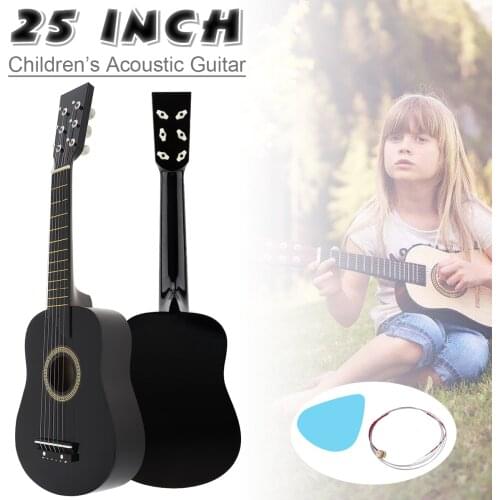 25 Inch Black Basswood Acoustic Guitar with Pick Strings Toy Mini 6 Strings Guitar for Children and Beginner as gift