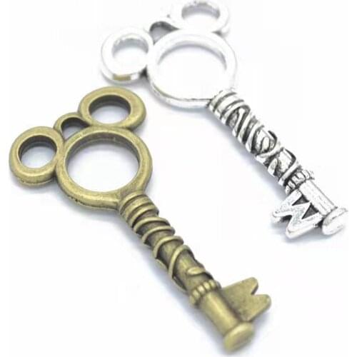 4pcs 46x22mm Vintage Silver/ Bronze Zinc Alloy Cartoon Key Charms Pendant Charms