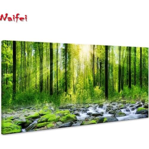 5d diamond painting sunrise green trees landscape sunlight forest diamond mosaic wall decoration large size diamond embroidery