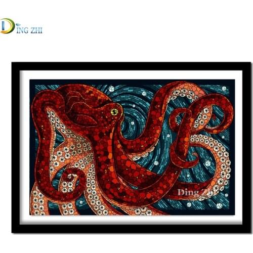 5D Diamond Painting Full Diamond Embroidery Red Big Octopus Pattern Rhinestones Decor Abstract Art DIY Mosaic Cross Stitch