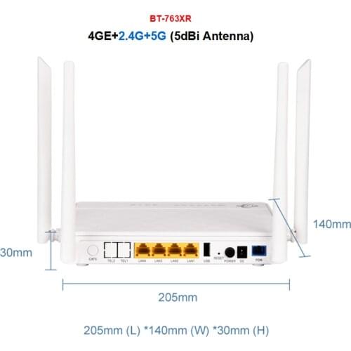 Free Shipping Dual Band Epon Gpon Ont 5dBi 4 Antennas Ftth Modem 4GE AC WiFi 1USB 2.4G+5G Xpon Onu
